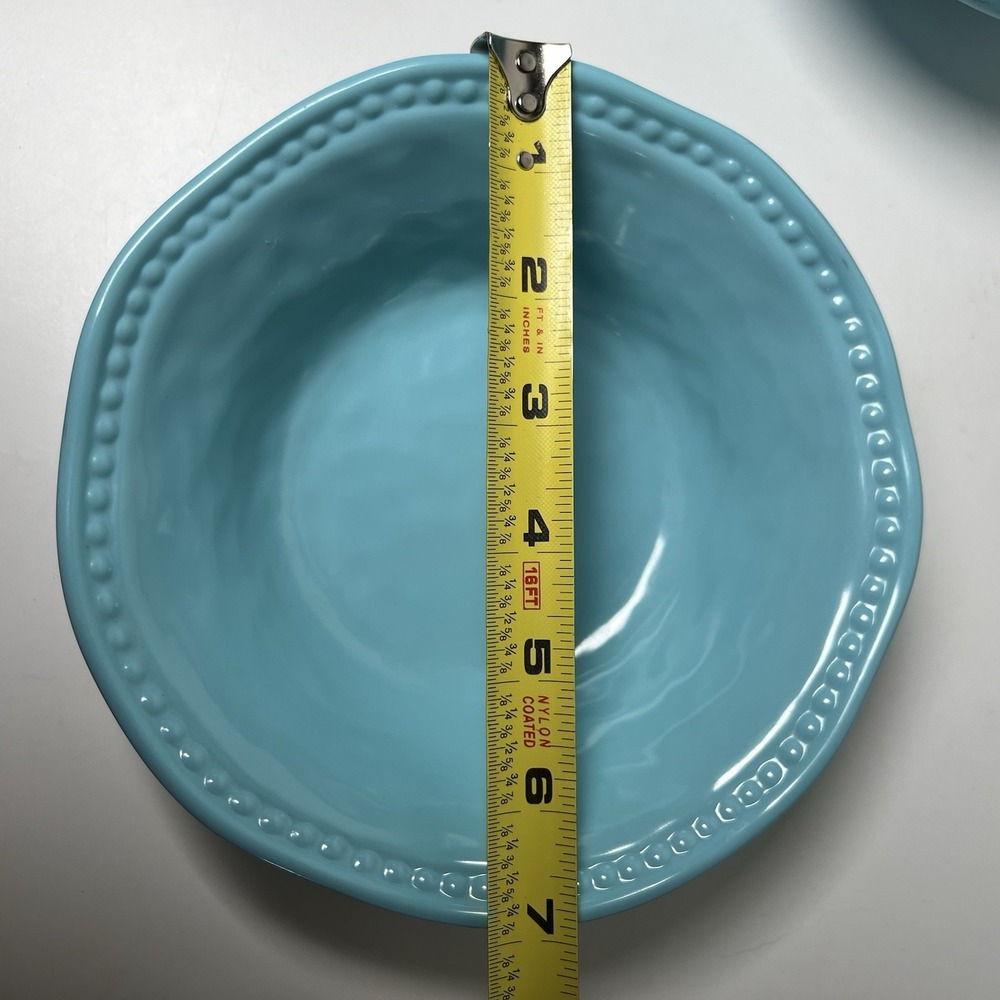 New Tommy Bahama Set Of 4 Teal Melamine Soup / Cereal Bowls With Beaded Trim - Picture 5 of 7
